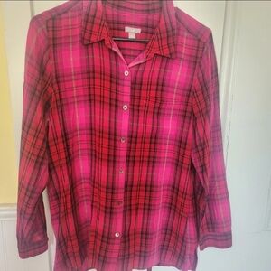J. Jill Women's Pink Plaid Lightweight Blouse.  Button Up.   Size L.